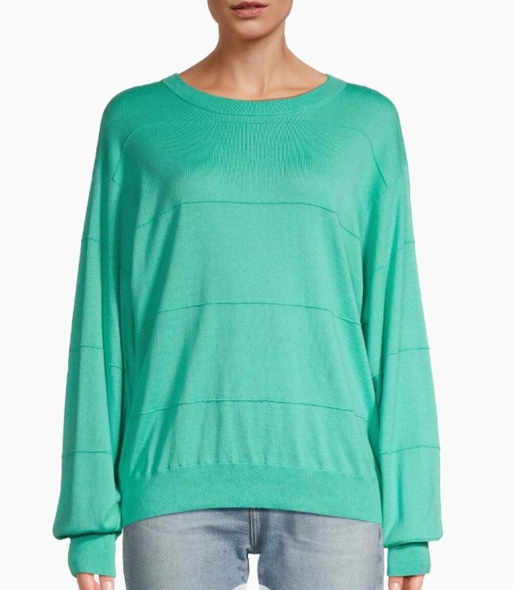 New CRUSH Cashmere Balou Striped Cotton-Blend Sweater Oversized Surf Blue Small